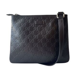 Gucci Brown GG Guccisima Embossed Leather Small Messenger Crossbody Bag Auth